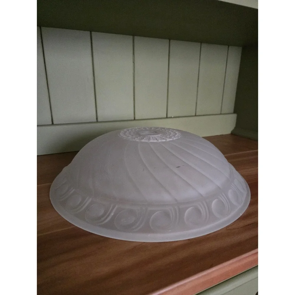 Antique 1930s Art Deco Frosted Glass Ceiling Light Shade Swirl Pattern  14.4